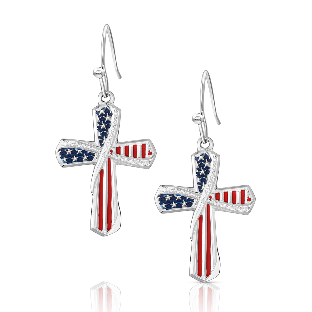 One Nation American Made Cross Earrings