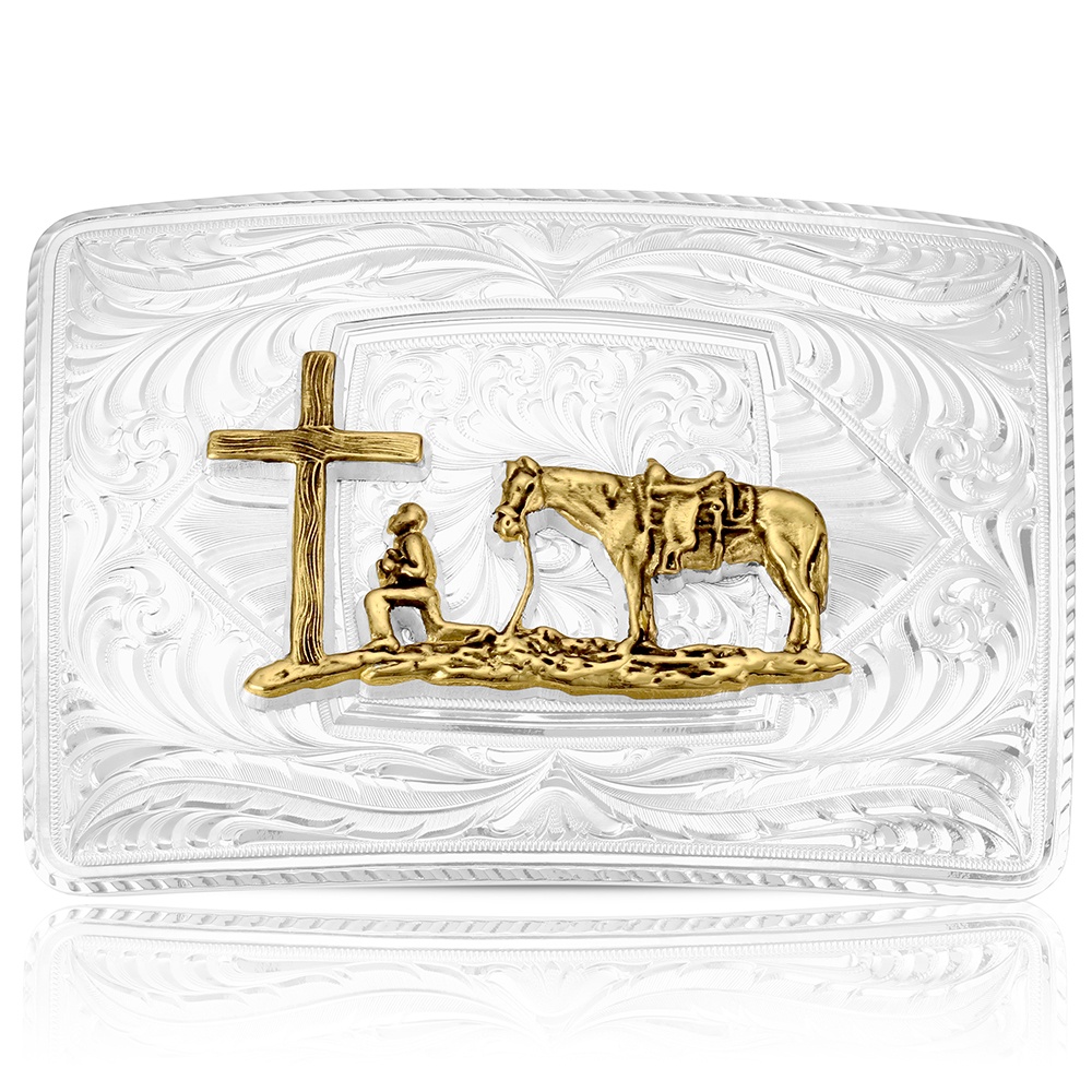 Western Standard Buckle with Praying Cowboy