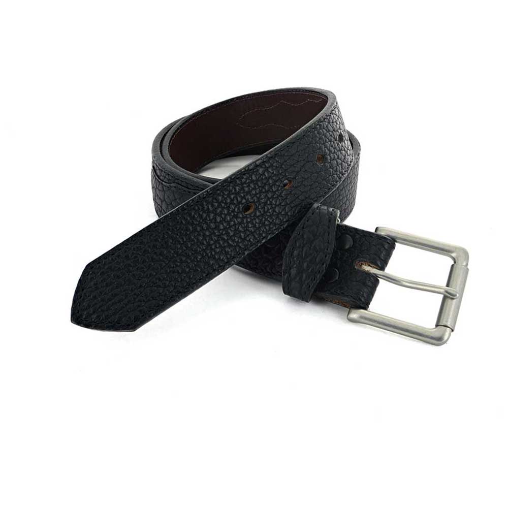 Black Bison Leather Buckle Belt