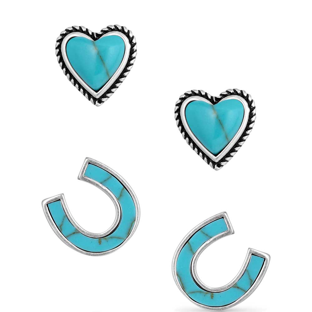 Turquoise Heart & Horseshoe Earring Set