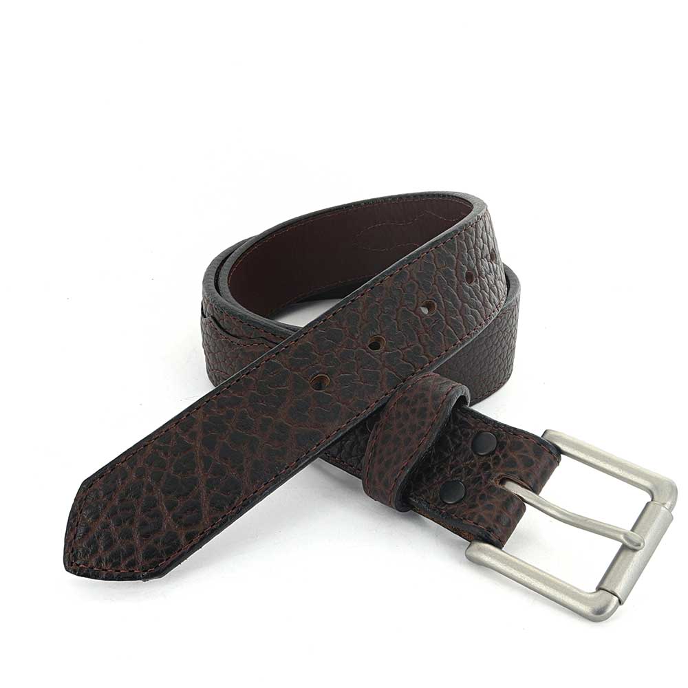 Dark Brown Bison Leather Buckle Belt