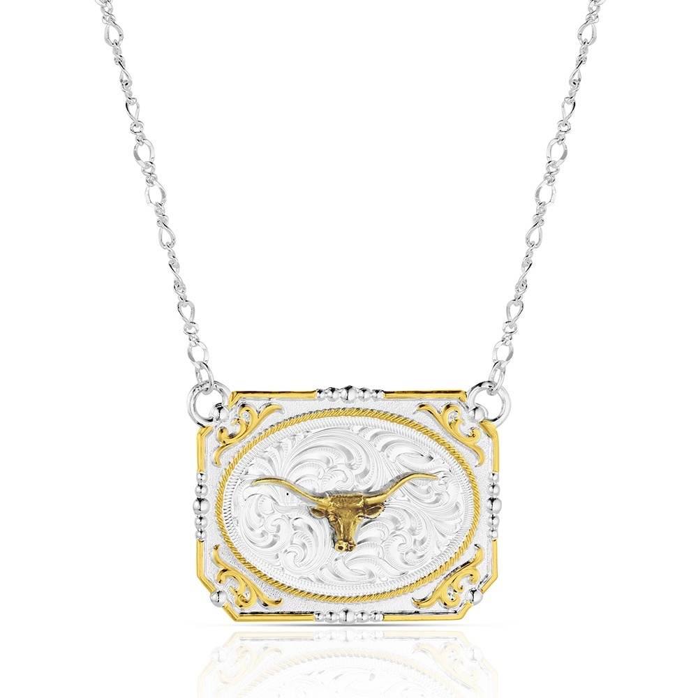 Western Buckle Necklace with Longhorn