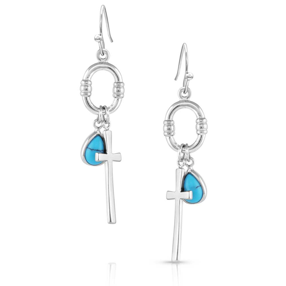 Charms of Faith Turquoise Cross Earrings