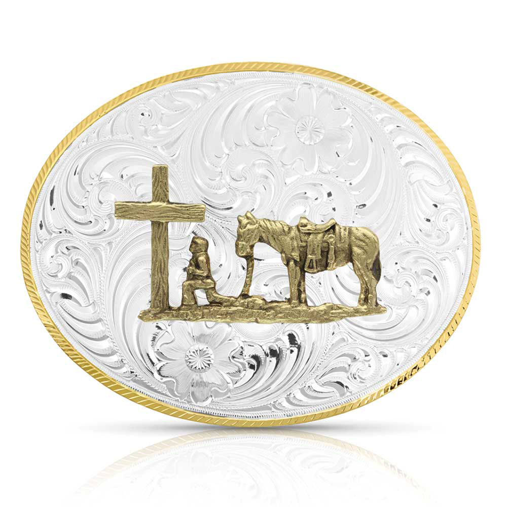 Petite Two-Tone Engraved Buckle with Christian Cowboy
