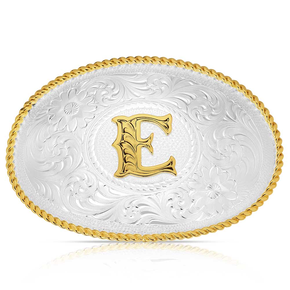 Monogram Letter E Personalized Silver Belt Buckle, Rhinestone Initial E Monogram