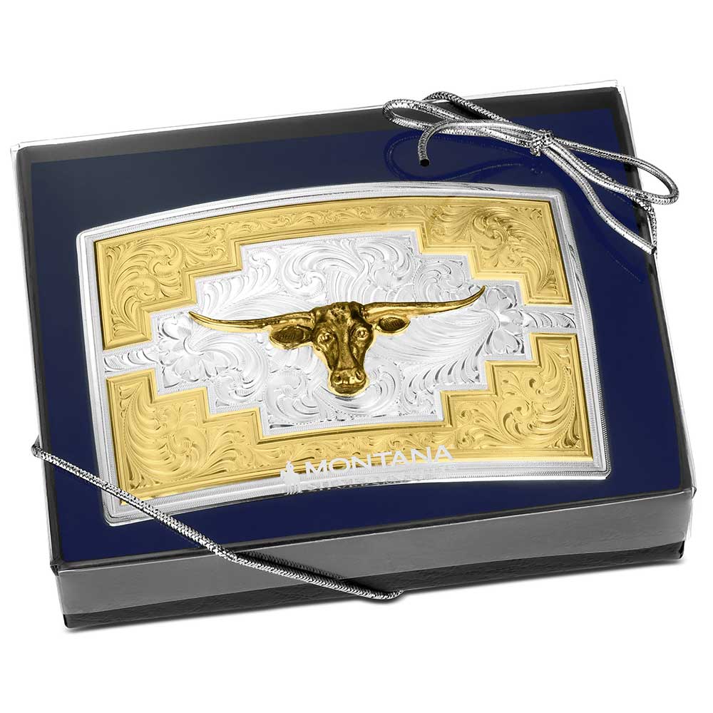 Santa Fe Sunrise Buckle with Longhorn | Montana Silversmiths