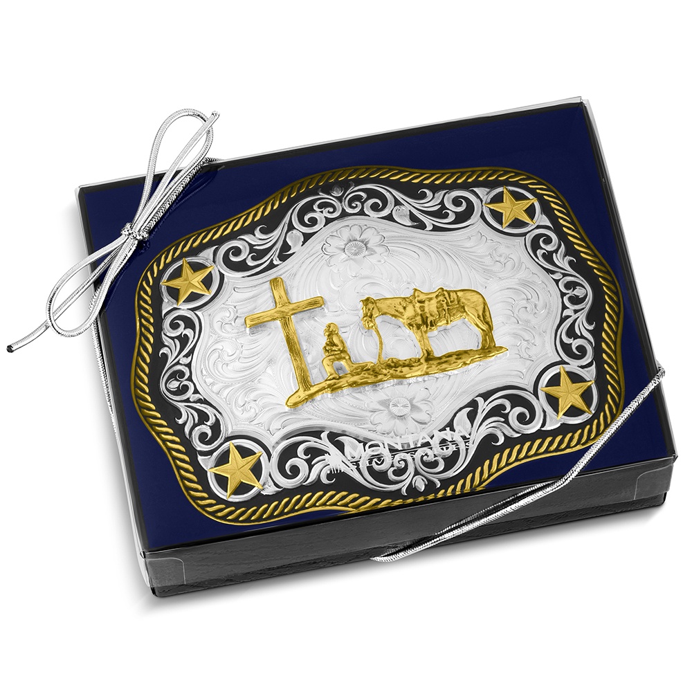 Four Star Buckle with Christian Cowboy | Montana Silversmiths