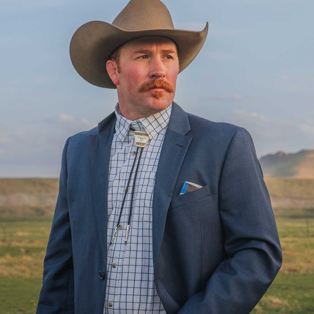 Honor and Grit Bolo Tie with Longhorn