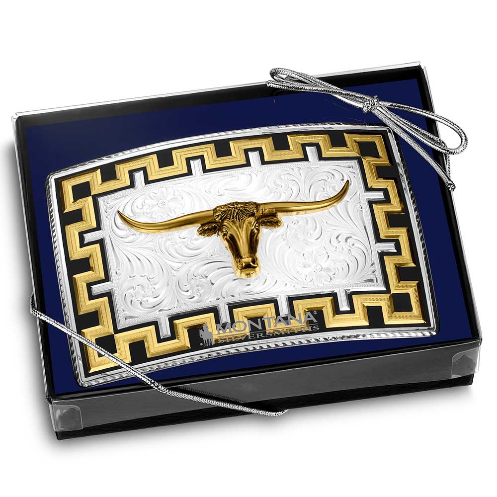 Honor and Grit Buckle with Longhorn | Montana Silversmiths