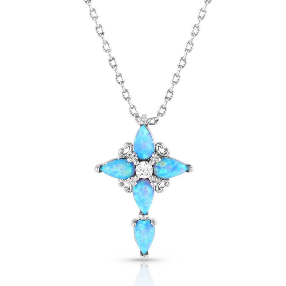 Ivy & Bauble 14 Karat Gold Plated Sterling Silver Blue Synthetic Opal Cross  Pendant Necklace, 16