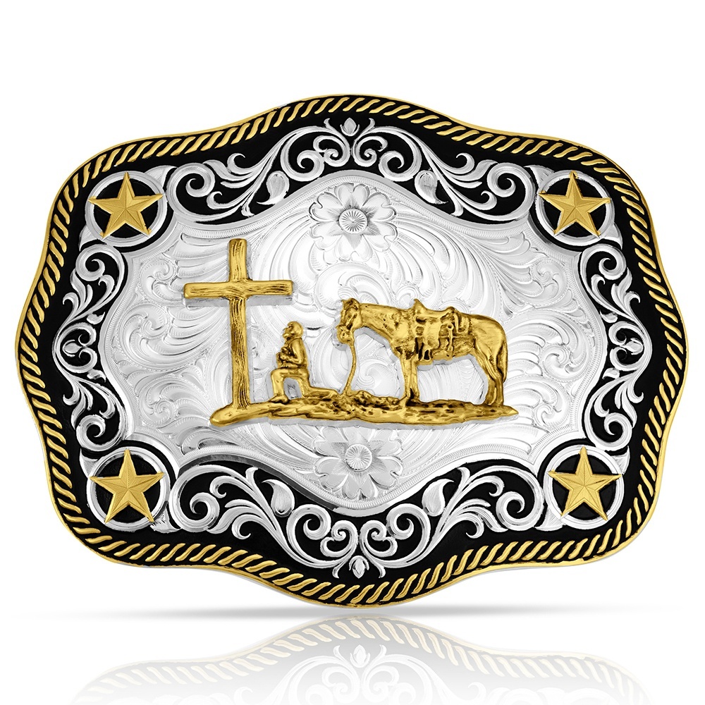 Four Star Buckle with Christian Cowboy | Montana Silversmiths