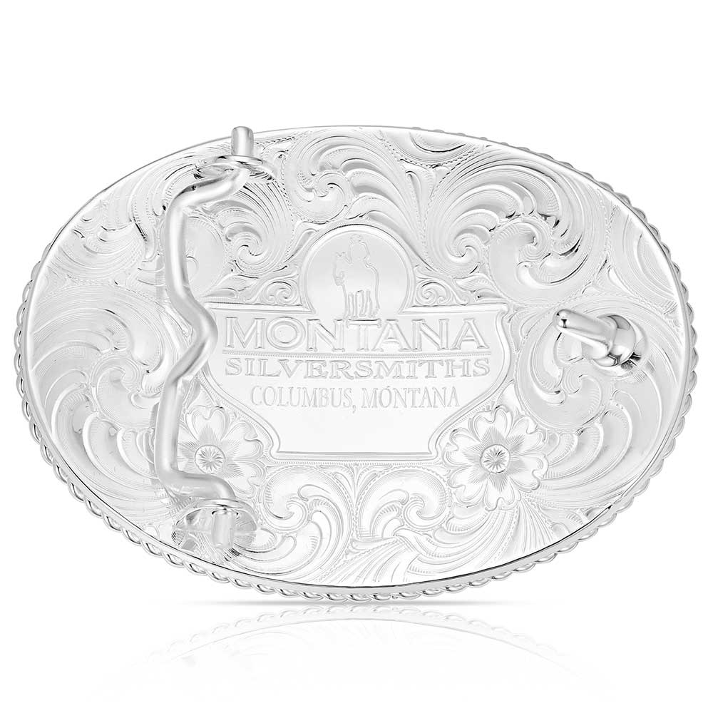 Initial Z Silver Engraved Gold Trim Western Belt Buckle | Montana