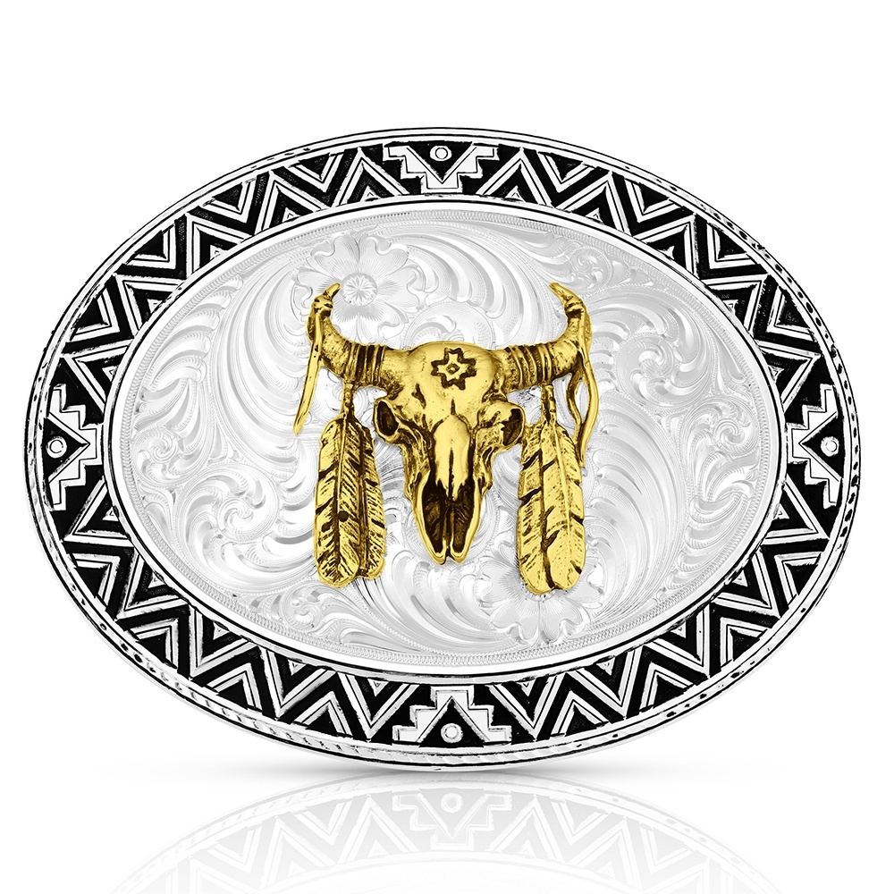 Dancing Compass Buckle with Buffalo Skull | Montana Silversmiths