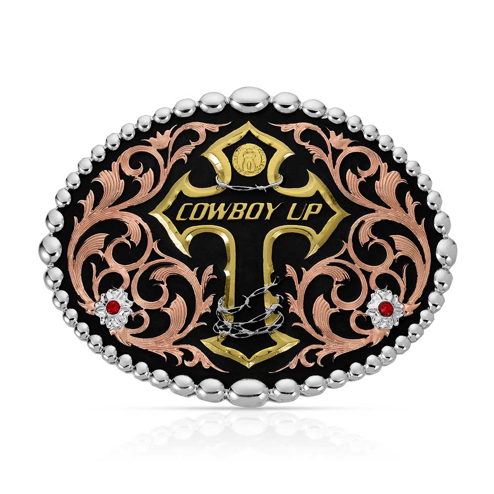 Tri Color Cowboy Up Attitude Belt Buckle