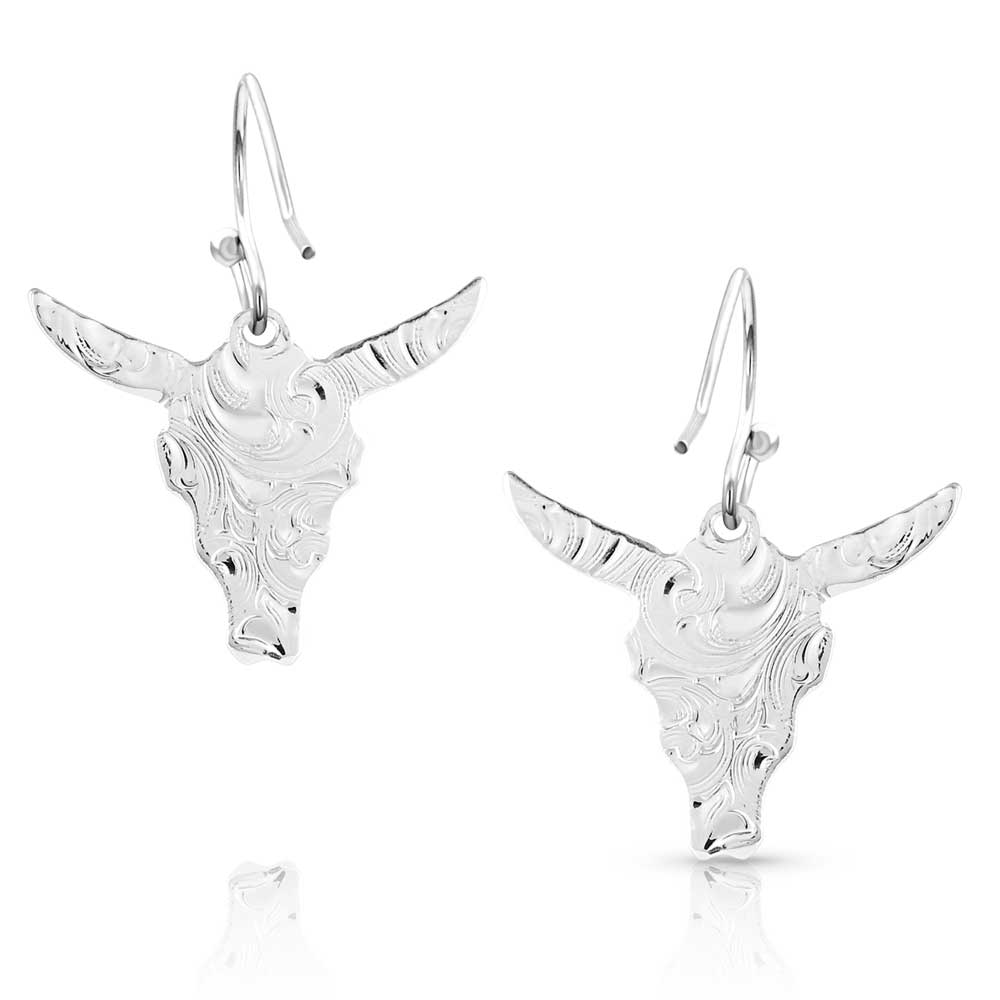 Chiseled Steer Head Earrings