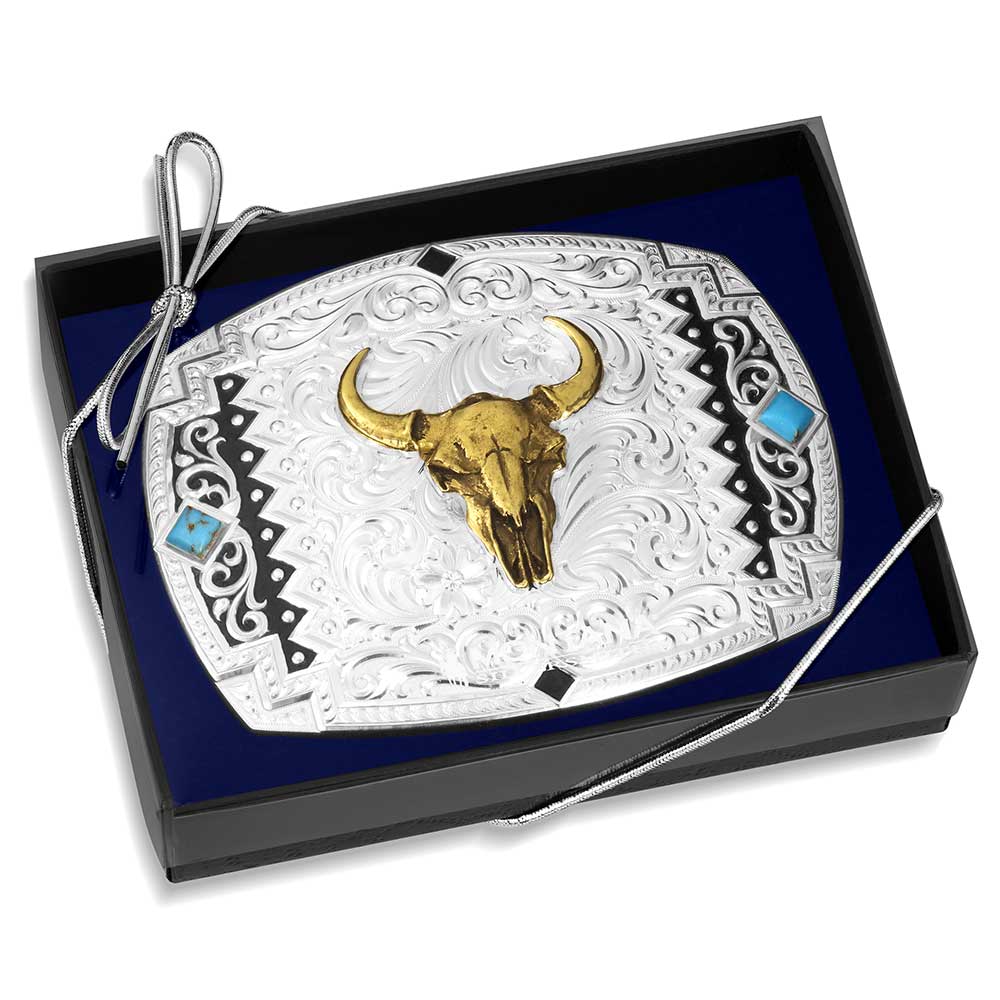 Southwest Scroll Buckle with Buffalo Skull | Montana Silversmiths