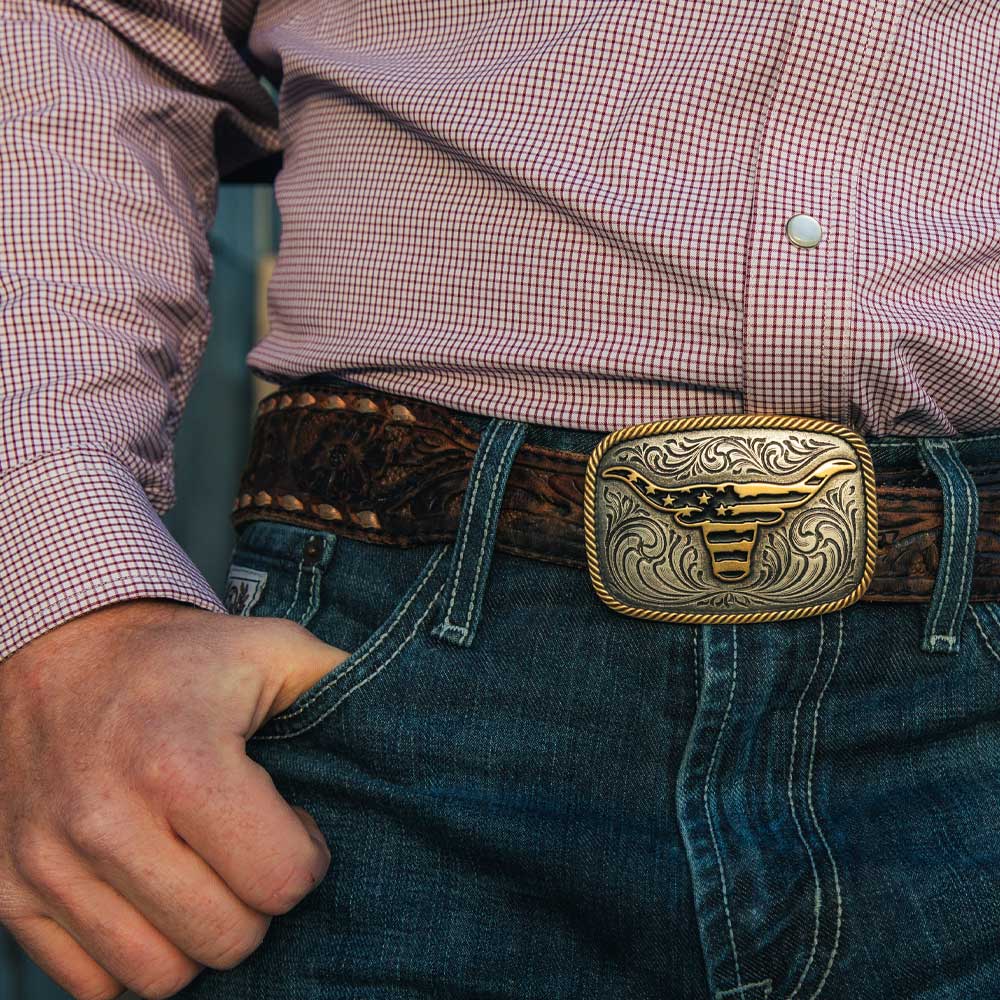 Western Patriotic Longhorn Buckle