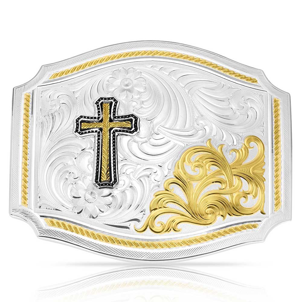 The Horseman Buckle with Cross | Montana Silversmiths