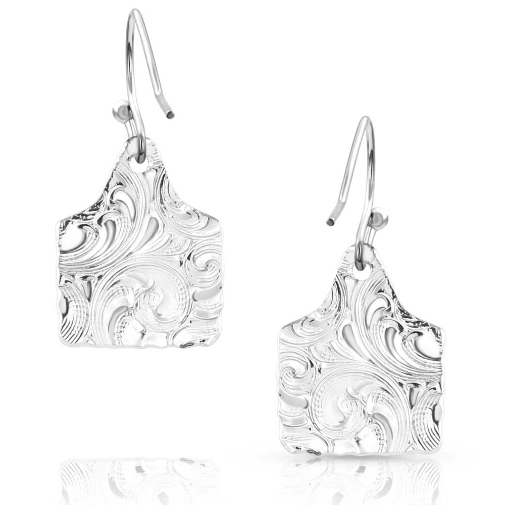 Chiseled Cow Tag Earrings