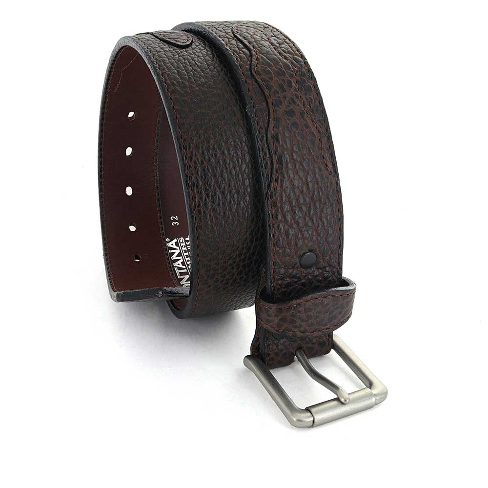 Dark Brown Bison Leather Buckle Belt