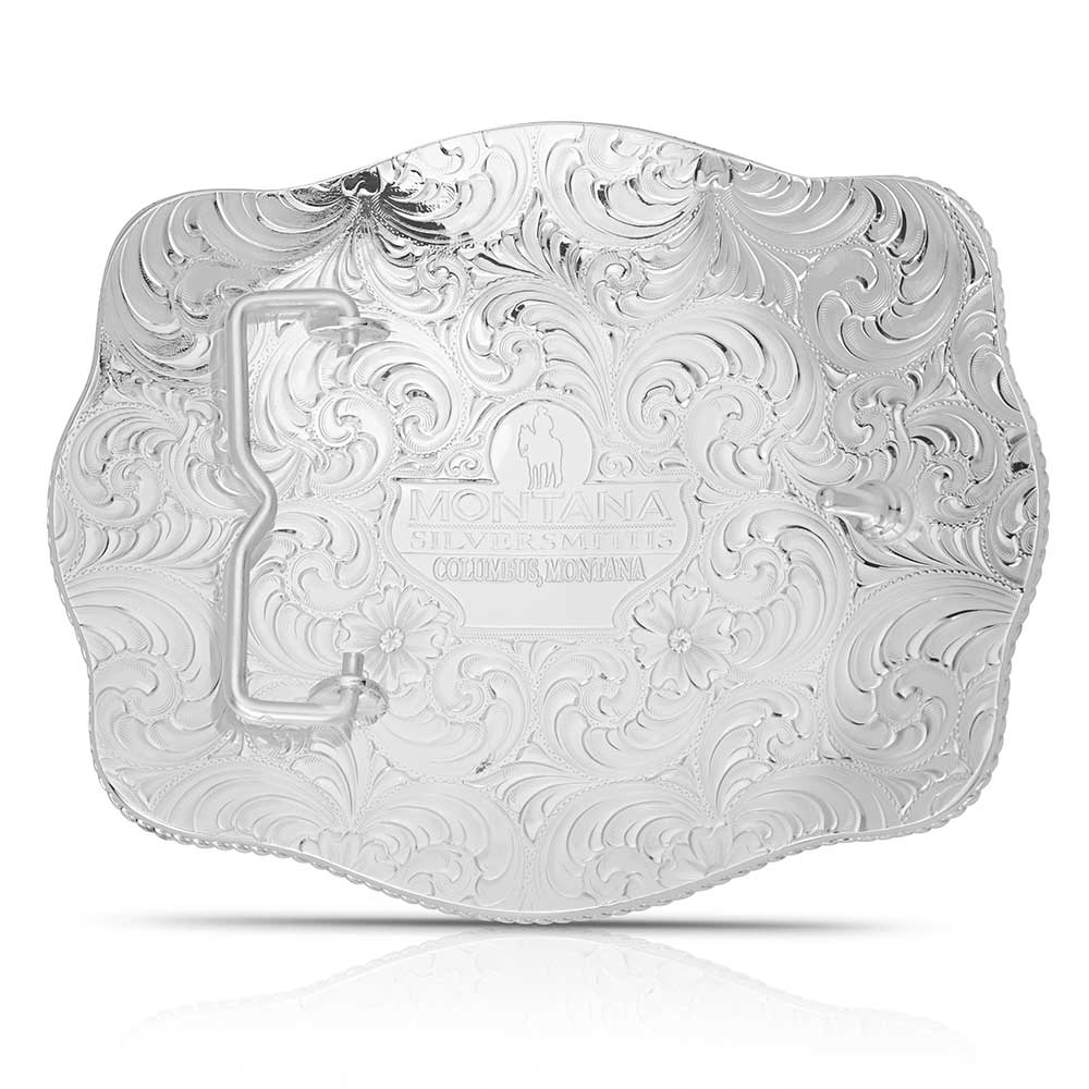 Extra Large Engraved Scalloped Buckle With Fighting Roosters